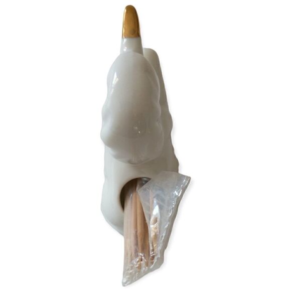 Vtg Atlanta GA Unicorn Toothpick Holder State Souvenir Ceramic Horse White Gold. - Picture 5 of 16